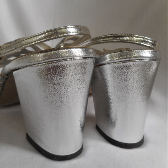 Vintage Imperial Silver Strappy Stack Heels 7 N - Picture 4 of 7